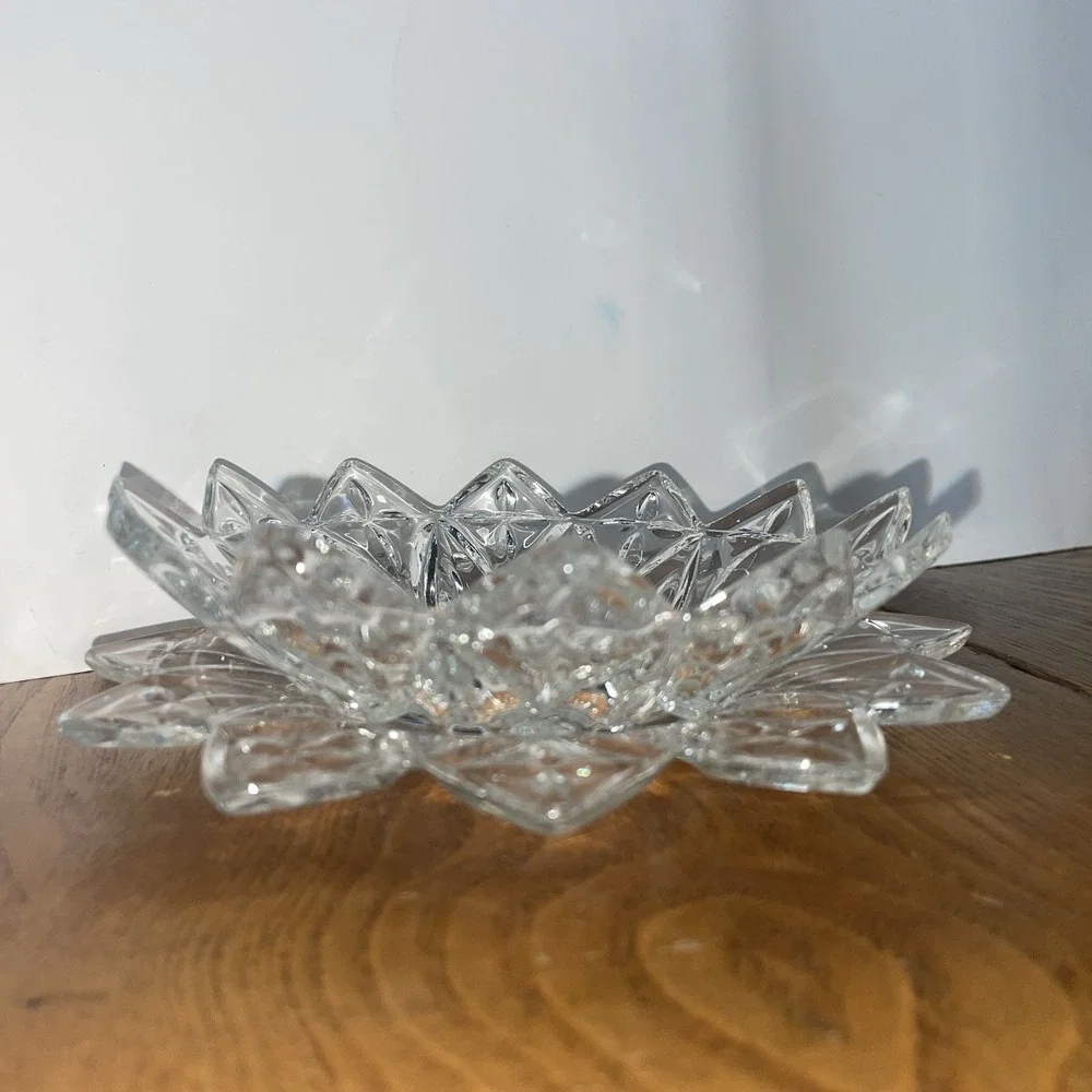 1960s Vintage Clear Federal Glass Petal Cross‎ Plate and Round Coupe Bowl